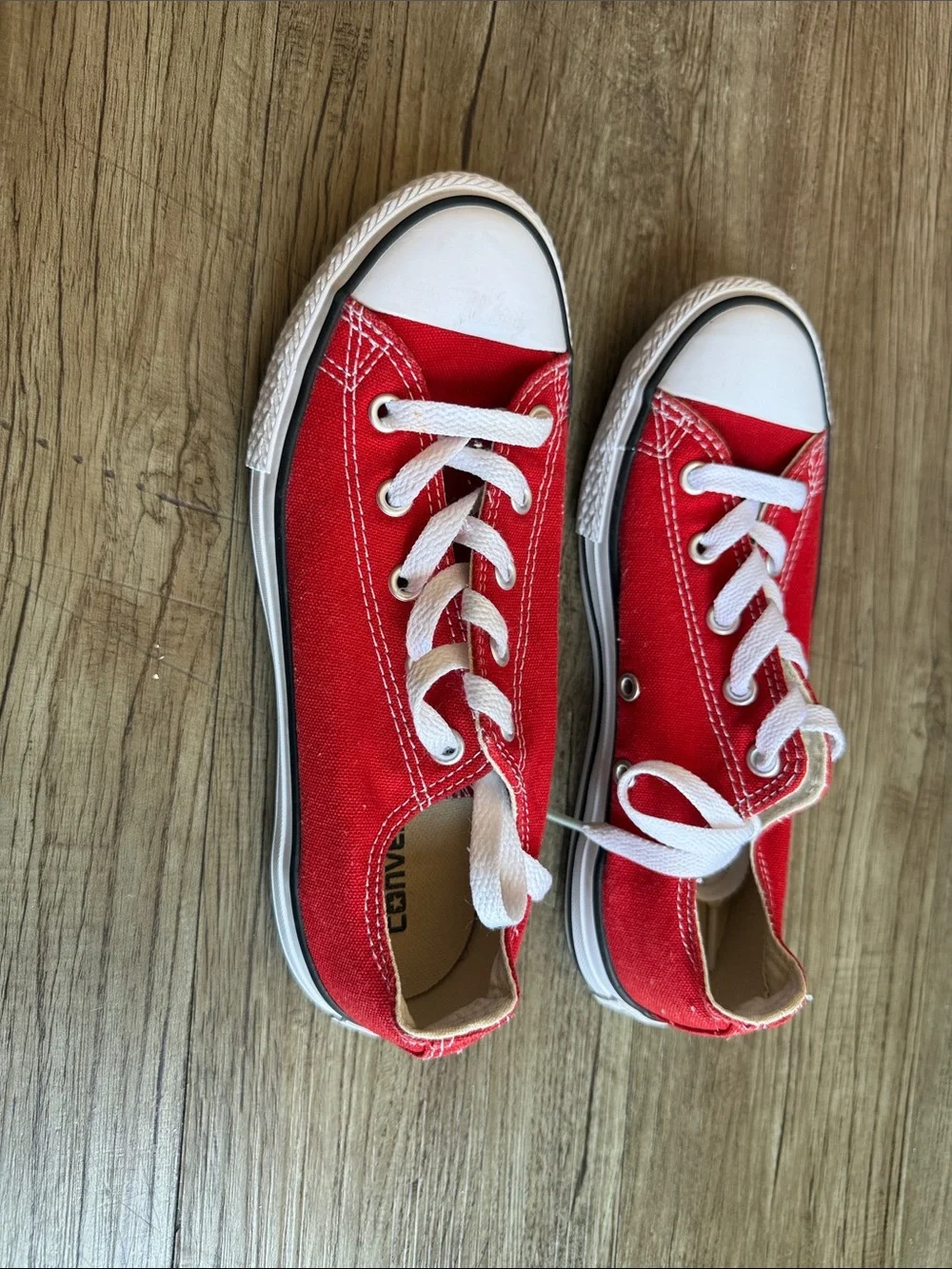 Converse Kids Red and White Low-Top Canvas Sneakers